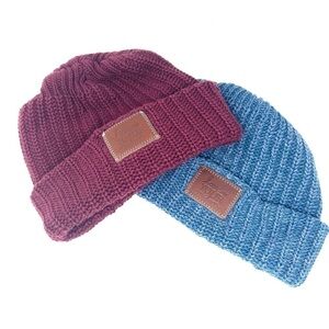 Love Your Melon LOT of 2 Knit Cuffed Hat Blue and Cranberry Adult OS Unisex